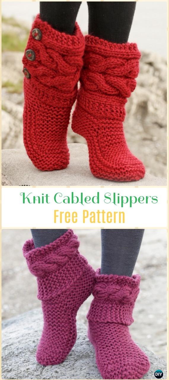 Knit Garter Stitch Cabled Slippers Free Pattern - Knit Adult Slippers Free Patterns