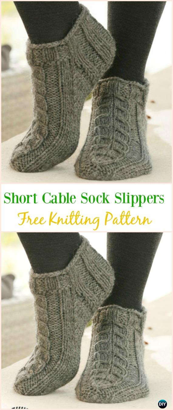 Short Cable Sock Slippers Free Knitting Pattern - #Kniting; Adult #Slippers Free Patterns