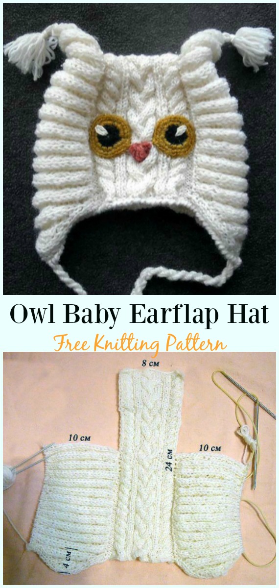 Cable Owl Baby Earflap Hat Free Knitting Pattern - #Cable; #Beanie; Hat #Knitting; Free Patterns