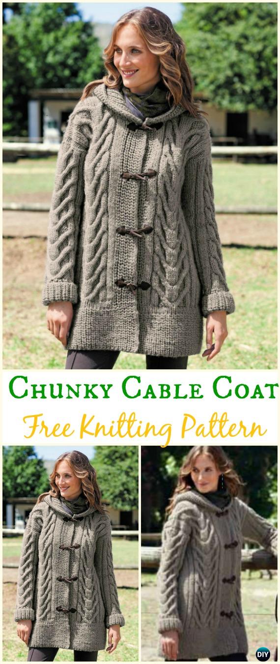 Women's Chunky Cabled Coat Sweater Free Knitting Pattern - Knit Women Cardigan Sweater Coat Free Patterns 