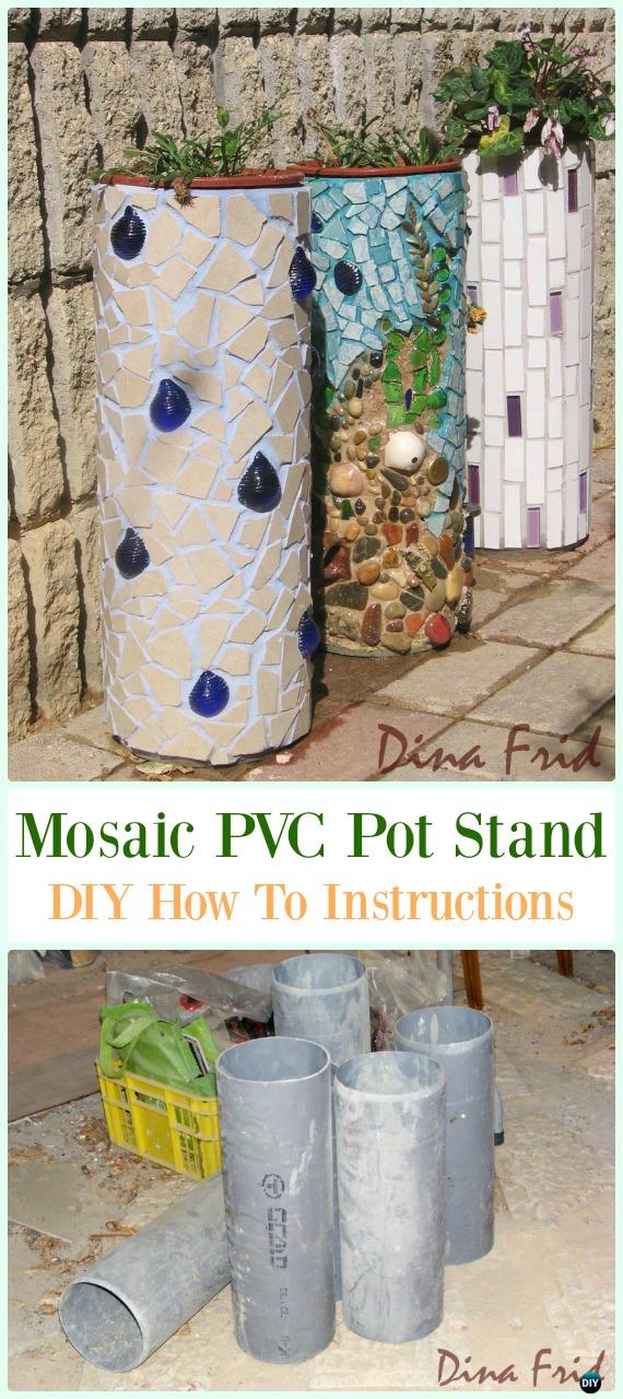 Mosaic PVC Pipe Flower Pot Stand DIY Instructions - Low Budget DIY PVC Garden Projects 