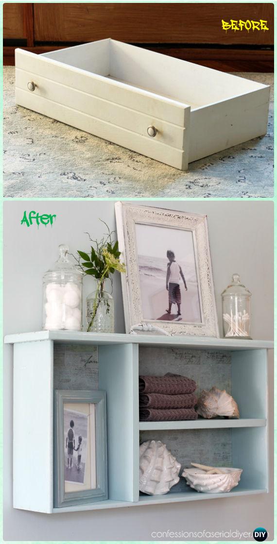 DIY Dresser drawer Bathroom Shelf Instruction - Practical Ways to Recycle Old Drawers for Home 