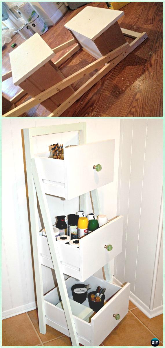 DIY Drawer Ladder Shelf Organizer Instruction - Practical Ways to Recycle Old Drawers for Home 
