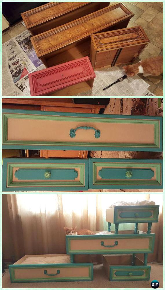 DIY Old Drawer Cat Climbing Bed Condo Instruction - Practical Ways to Recycle Old Drawers for Home 