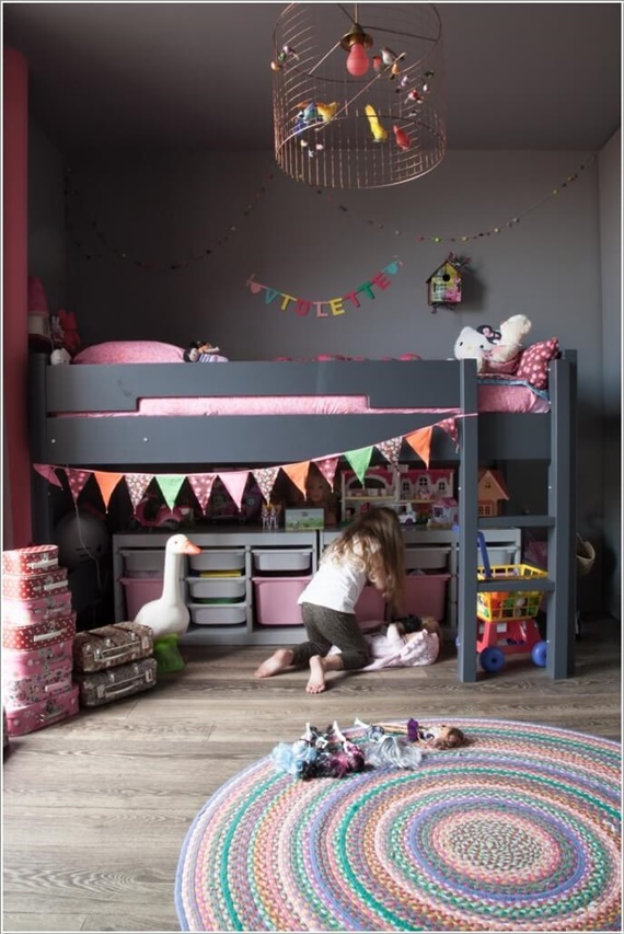 Storage Unit Under Loft Bed-Space Saving Kids Room Furniture Design and Layout