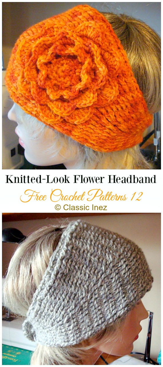 Knitted-Look Flower Headband Crochet Free Pattern - Trending Women Headband & #EarWarmer; Free #Crochet; Patterns
