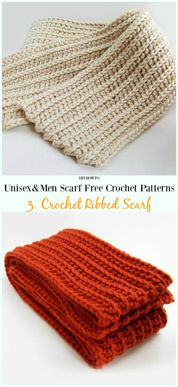 Ribbed Scarf Crochet Free Pattern - Unisex & #Men; #Scarf; Free #Crochet; Patterns