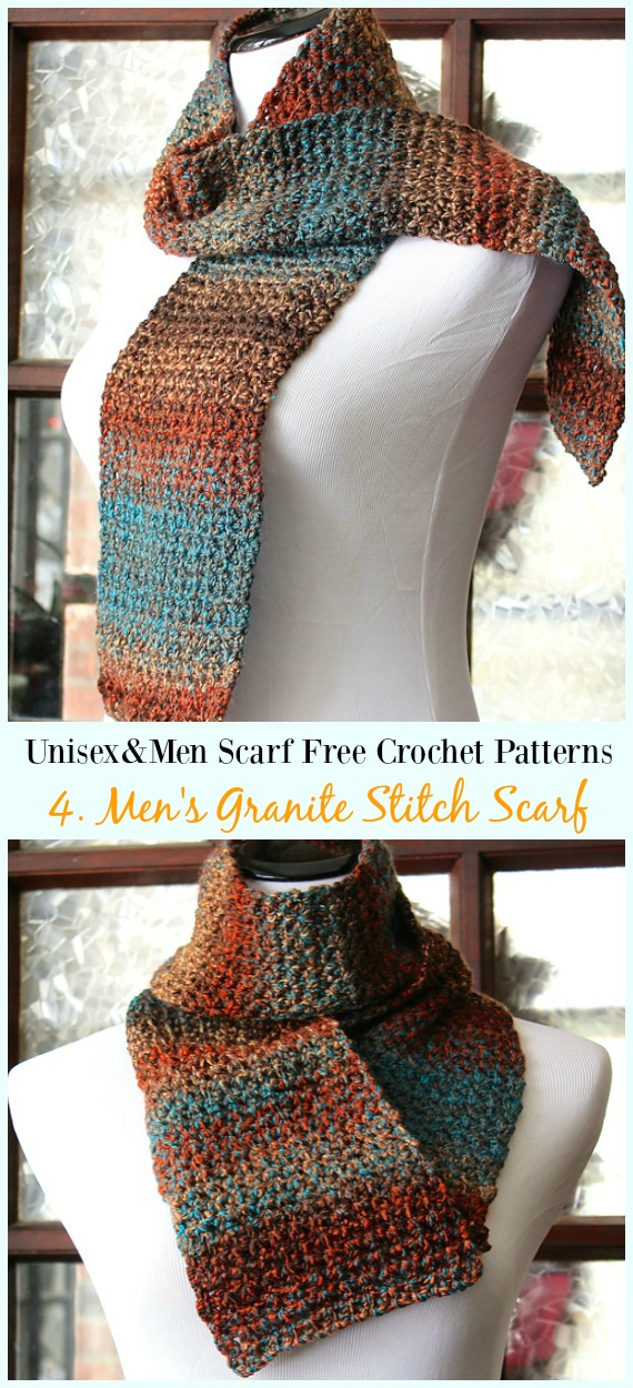 Men's Granite Stitch Scarf Crochet Free Pattern - Unisex & #Men; #Scarf; Free #Crochet; Patterns