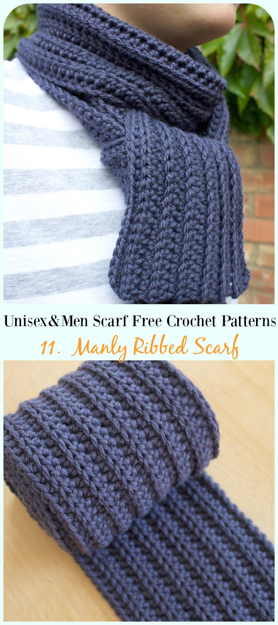 Manly Ribbed Scarf Crochet Free Pattern - Unisex & #Men; #Scarf; Free #Crochet; Patterns