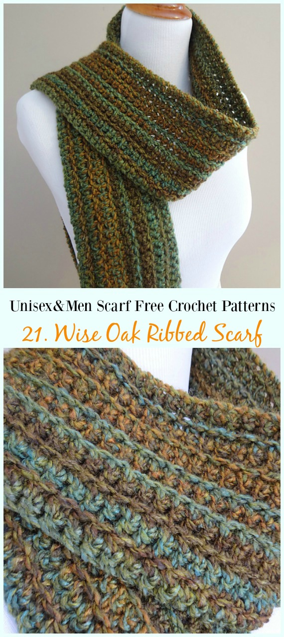 Wise Oak Ribbed Scarf Crochet Free Pattern - Unisex & #Men; #Scarf; Free #Crochet; Patterns