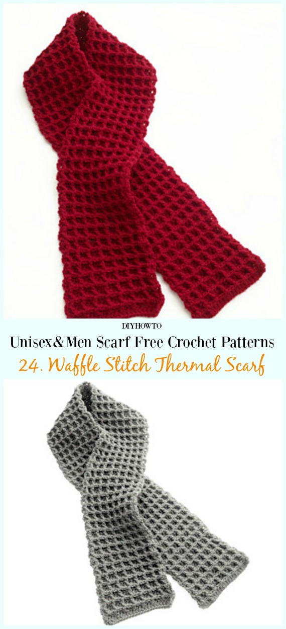 Waffle Stitch Thermal Scarf Crochet Free Pattern - Unisex & #Men; #Scarf; Free #Crochet; Patterns