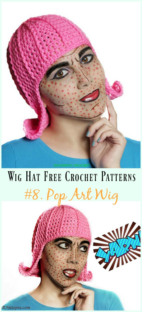 Pop Art Wig Free Crochet Pattern & Video - #Wig; #Hat; Free #Crochet; Patterns For Halloween