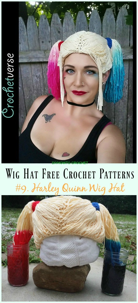 Harley Quinn Inspired Wig Hat Free Crochet Pattern - #Wig; #Hat; Free #Crochet; Patterns For Halloween