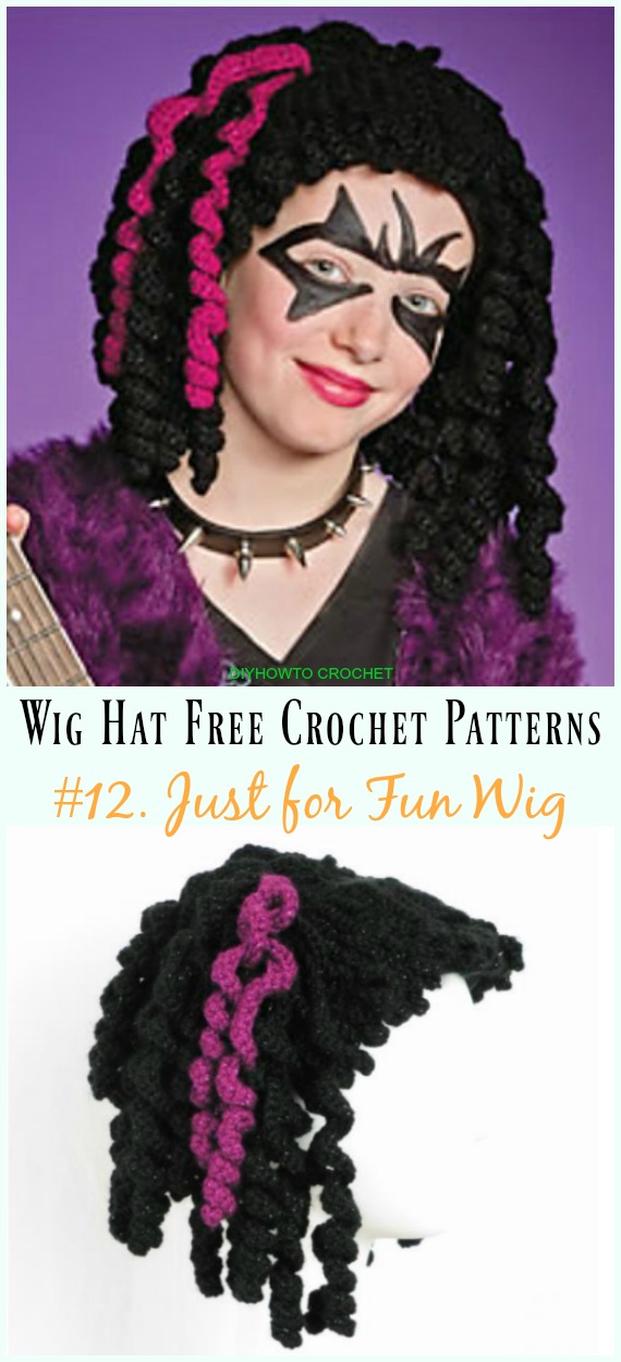 Just for Fun Wig Free Crochet Pattern - #Wig; #Hat; Free #Crochet; Patterns For Halloween