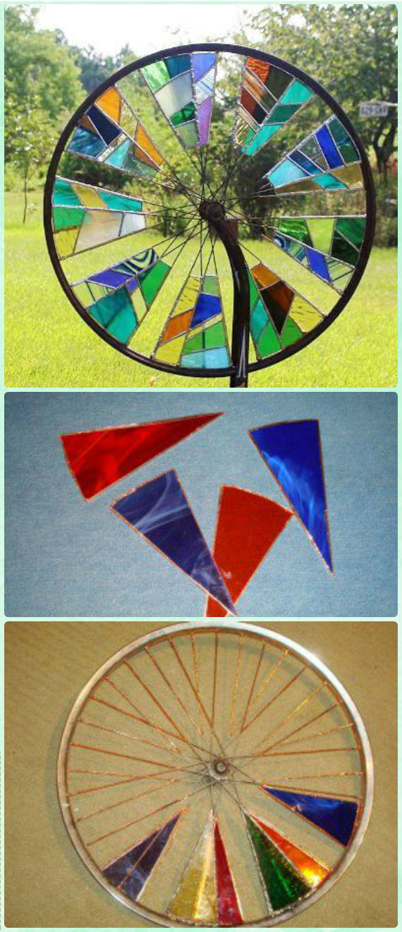 DIY Stained Glass Bicycle Wheel Garden Spinner Instruction - DIY Ways to Recycle Bike Rims 
