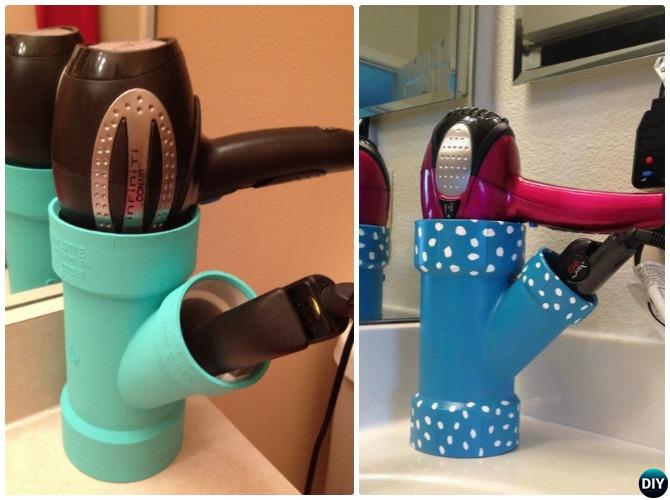 PVC Pipe Hair Dryer Caddy-20 PVC Home Organization and Storage Projects