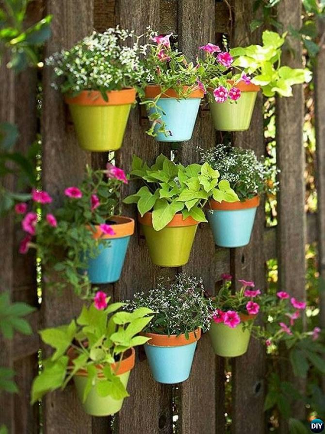 Hanging Vertival Flower Pot Fence Decor-20 Fence Decoration Makeover DIY Ideas 