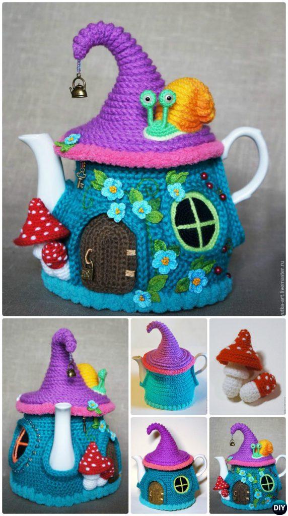 Knit Fairy House Teapot Cozy Cover Free Pattern-Crochet Knit Tea Cozy Free Patterns