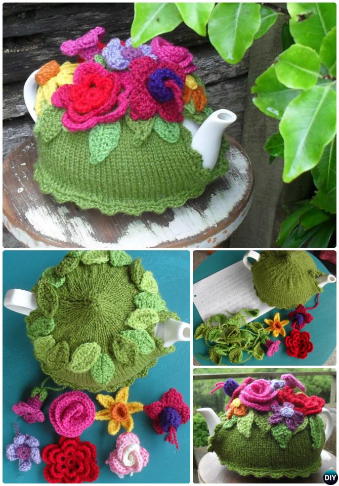 Knit Spring Explosion Flower Tea Cozy Free Pattern-Crochet Knit Tea Cozy Free Patterns