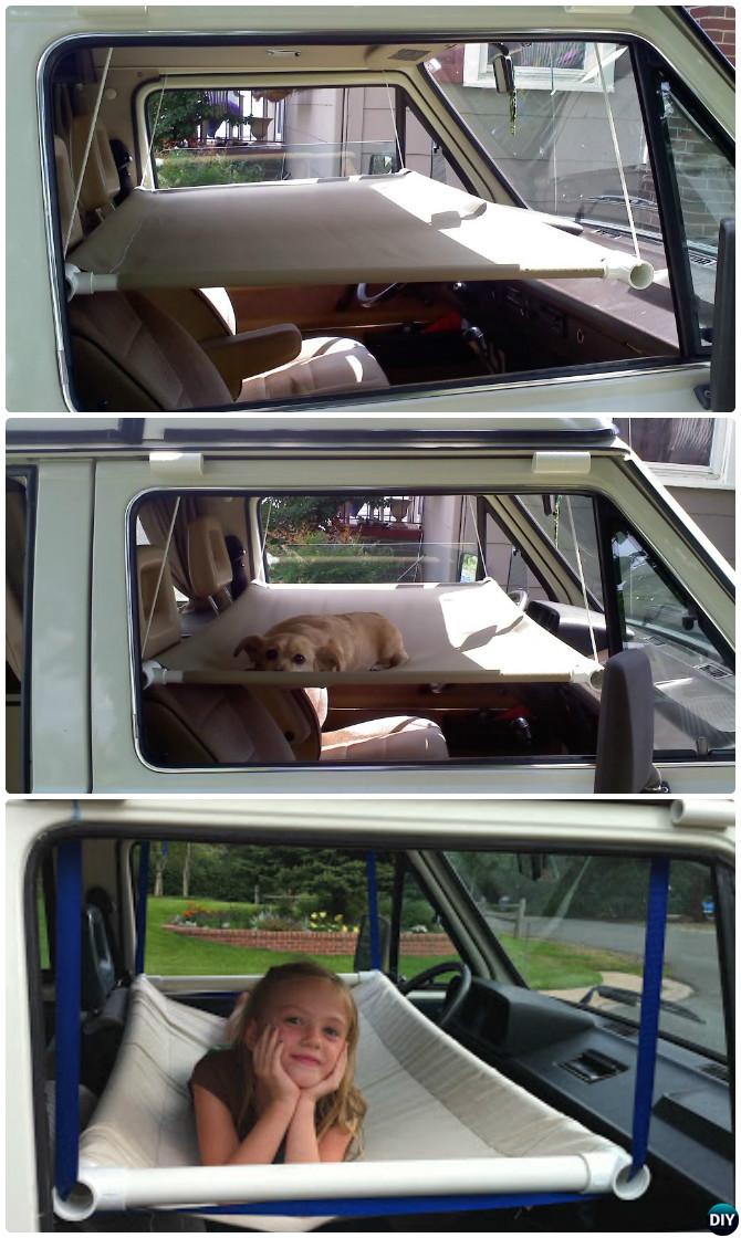 PVC Pipe Hanging Bed Hammock In Car-20 PVC Pipe DIY Projects For Kids