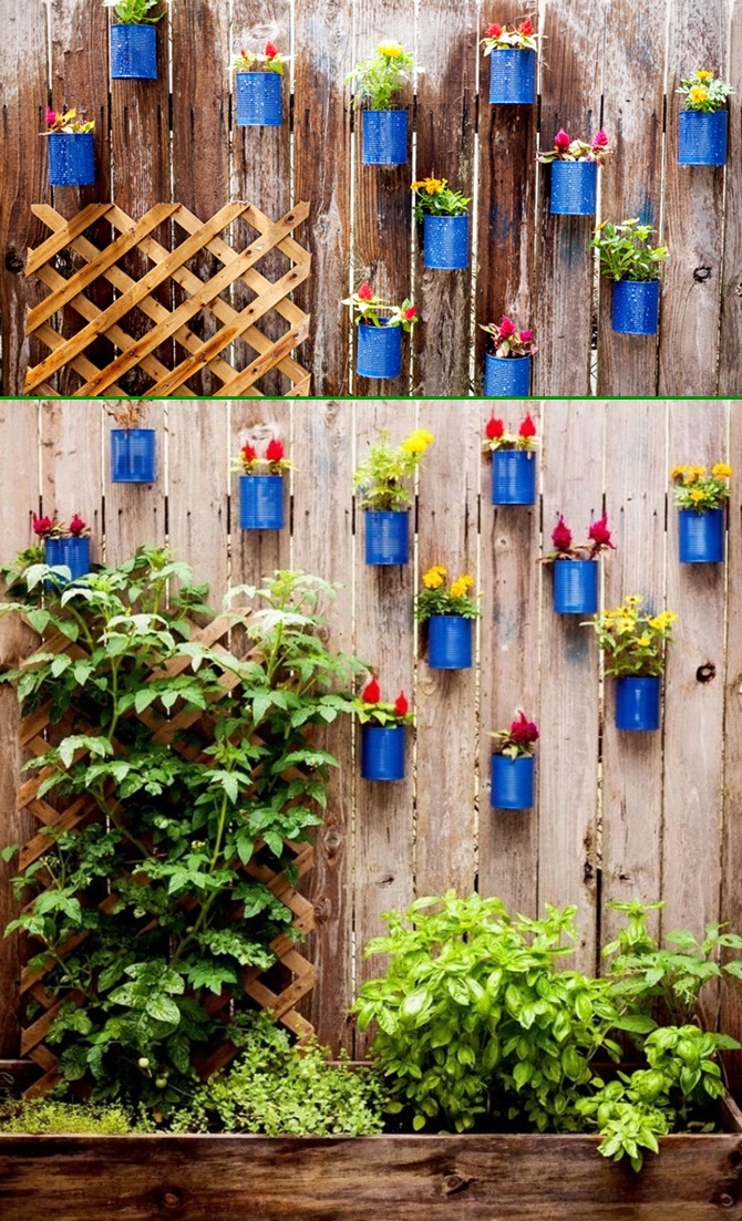 Tin Can Planter Pot Garden Fence Decor-20 Fence Decoration Makeover DIY Ideas