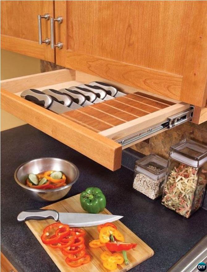 DIY Under Cabinet Slide Out Knife Drawer-16 Brilliant Kitchen Storage Solutions You Can Make Yourself