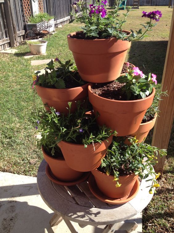 diy flower clay pot tower projects for garden