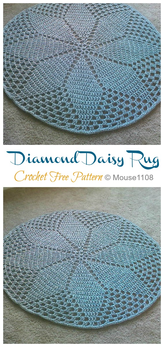 Crochet Diamond Daisy Rug Free Pattern [Video] - Crochet Area Rug Ideas Free Patterns
