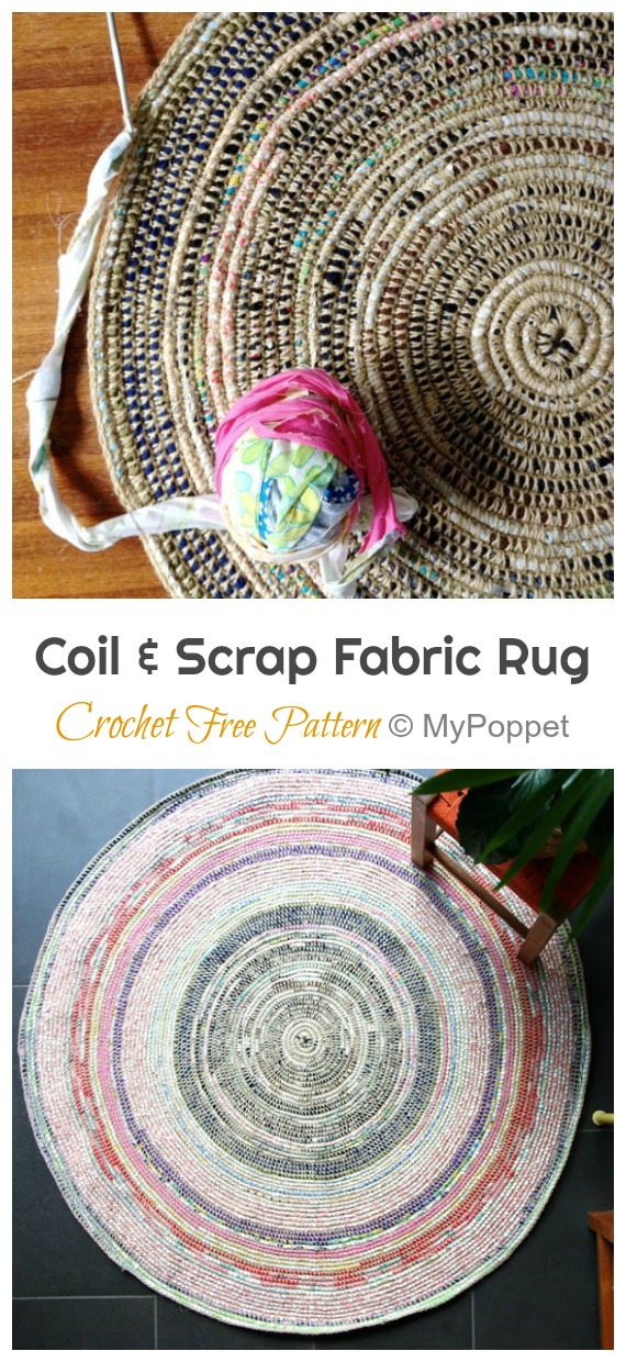 Coil & Scrap Fabric Rug Crochet Free Pattern - #Crochet Area #Rug Ideas Free Patterns