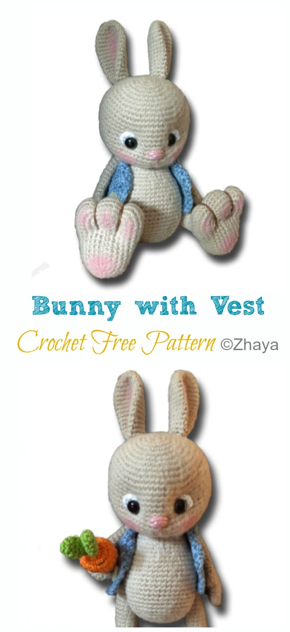 Amigurumi Crochet Bunny with Vest Free Pattern - #Crochet; Amigurumi #Bunny; Toy Softies Free Patterns 