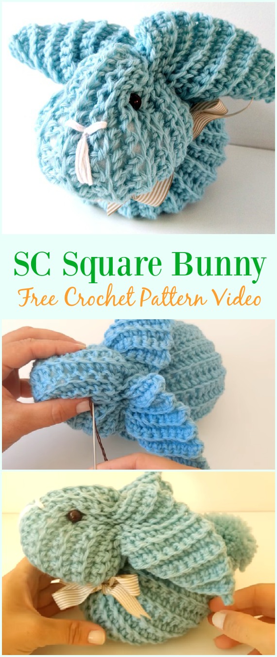 Single Crochet Square Bunny Free Pattern Video - #Crochet; Amigurumi #Bunny; Toy Softies Free Patterns