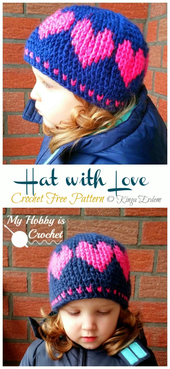 Valentine Hat with Love Crochet Free Pattern - Crochet #Valentine; Heart #Gift; Ideas Free Patterns