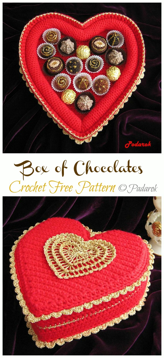 Box of Chocolates Crochet Free Pattern Video - Crochet #Valentine; Heart #Gift; Ideas Free Patterns
