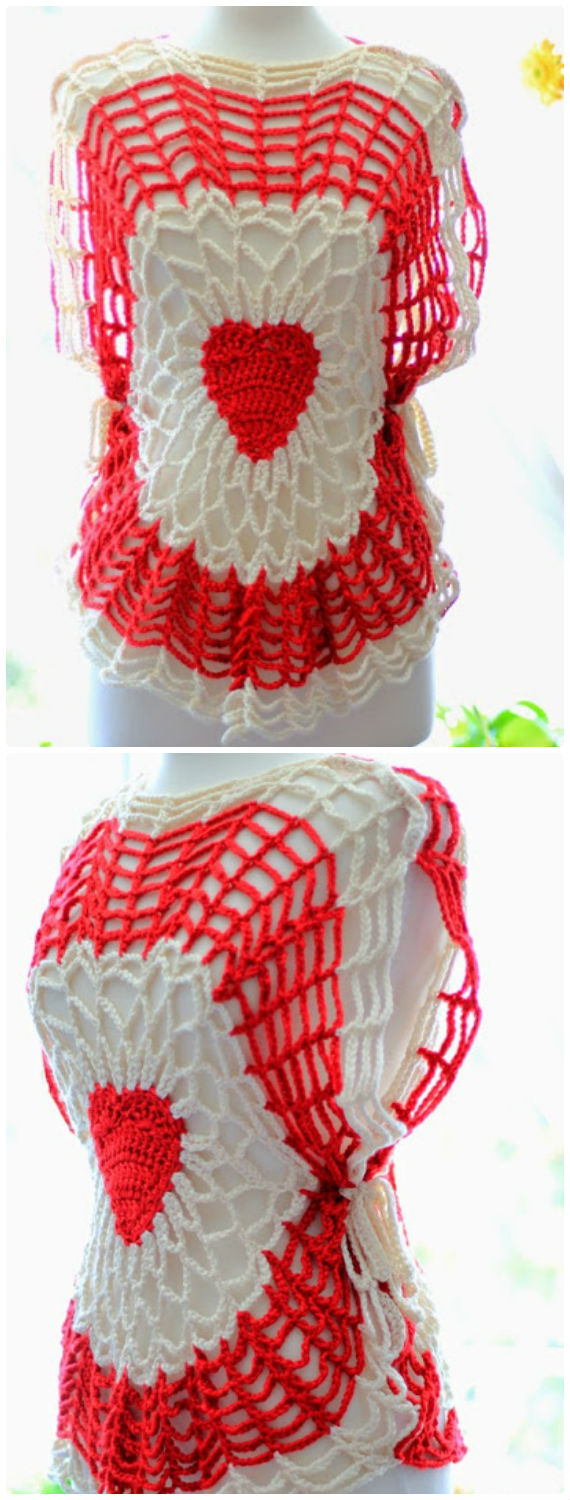 Red Heart Lighthearted Tunic Crochet Free Pattern Video - Crochet #Valentine; Heart #Gift; Ideas Free Patterns