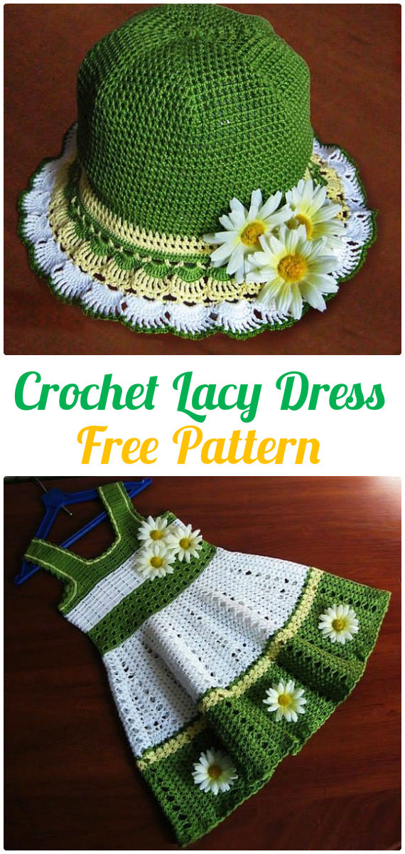 Lacy Dress Crochet  Free Pattern - #Crochet Girls #Dress Free Pattern 