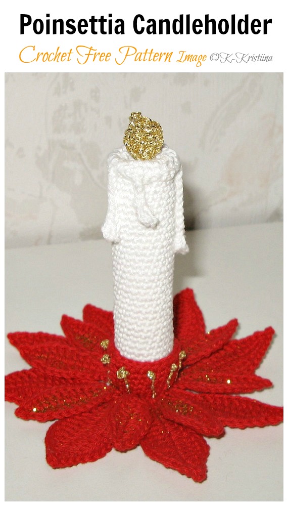 Poinsettia Candleholder Crochet Free Pattern - Tealight Candle Holder #Crochet; Patterns