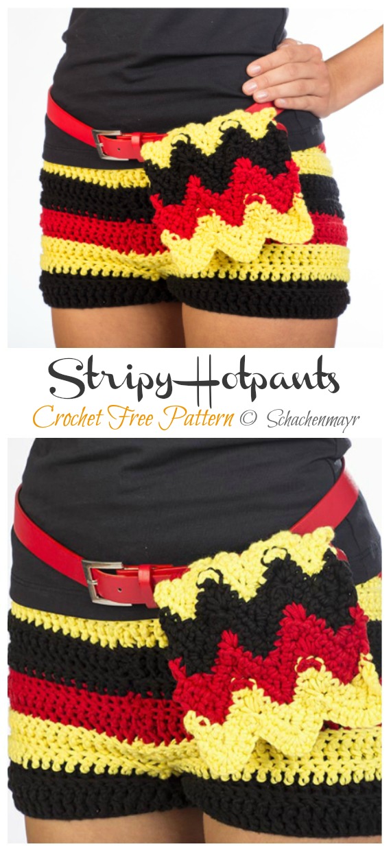 Stripy Hotpants Crochet Free Pattern - Summer #Shorts; & Pants Free Crochet Patterns