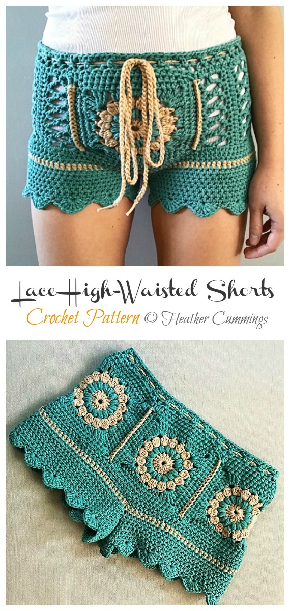 Lace High-Waisted Shorts Crochet Pattern - Summer #Shorts; & Pants Free Crochet Patterns