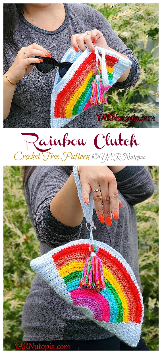 Rainbow Clutch Crochet Free Pattern - #Clutch; Bag & Purse Free #Crochet; Patterns