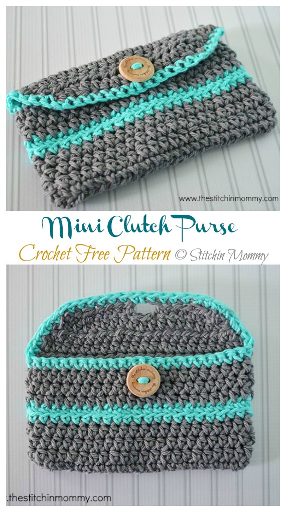 Mini Clutch Purse Crochet Free Pattern - #Clutch; Bag & Purse Free #Crochet; Patterns