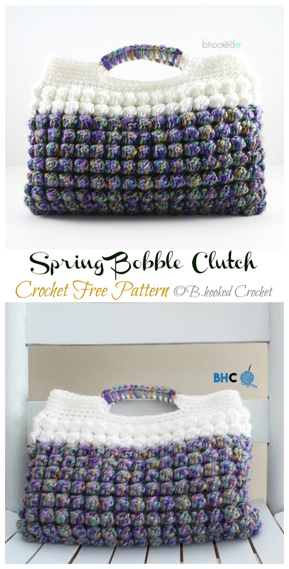 Spring Bobble Clutch Crochet Free Pattern - #Clutch; Bag & Purse Free #Crochet; Patterns