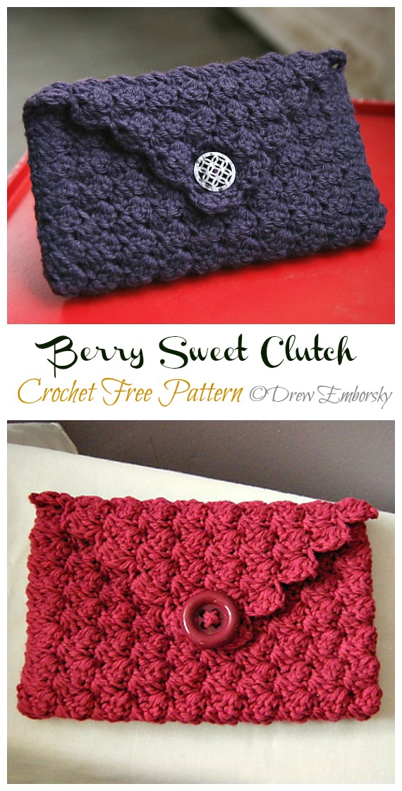 Berry Sweet Clutch Crochet Free Pattern - #Clutch; Bag & Purse Free #Crochet; Patterns