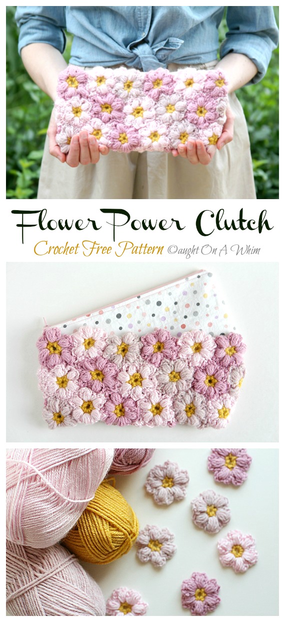 Flower Power Clutch Crochet Free Pattern - #Clutch; Bag & Purse Free #Crochet; Patterns