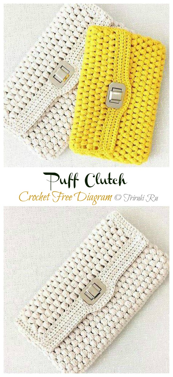Puff Clutch Crochet Free Pattern - #Clutch; Bag & Purse Free #Crochet; Patterns