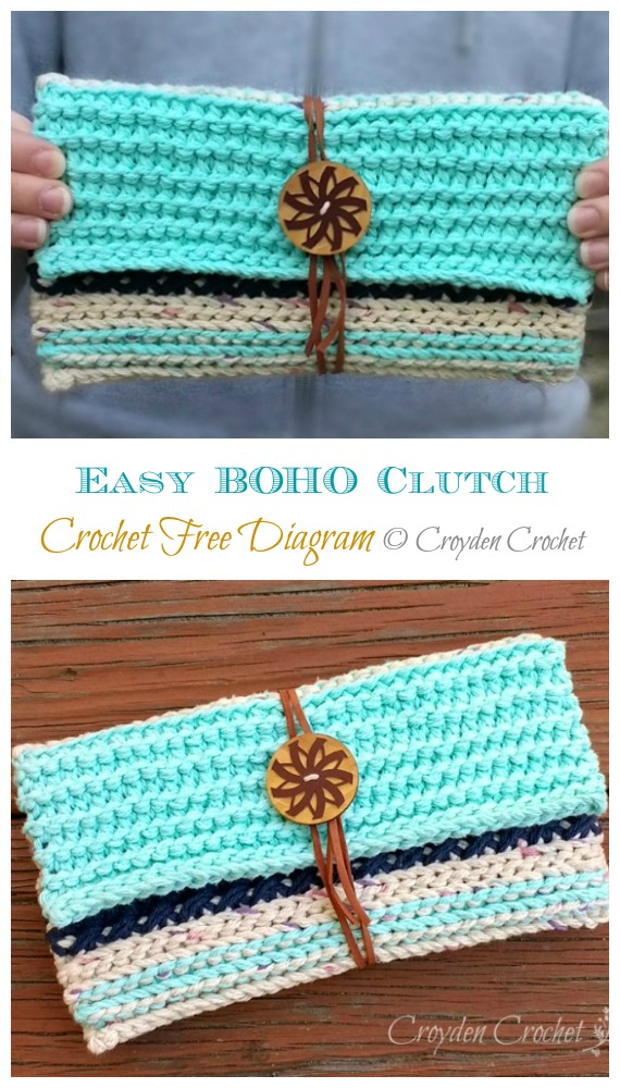 Easy BOHO Clutch Crochet Free Pattern - #Clutch; Bag & Purse Free #Crochet; Patterns
