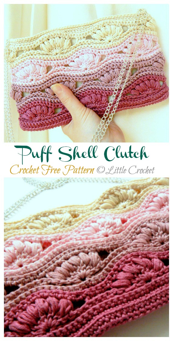 Ripple Puff Clutch Crochet Free Pattern - #Clutch; Bag & Purse Free #Crochet; Patterns