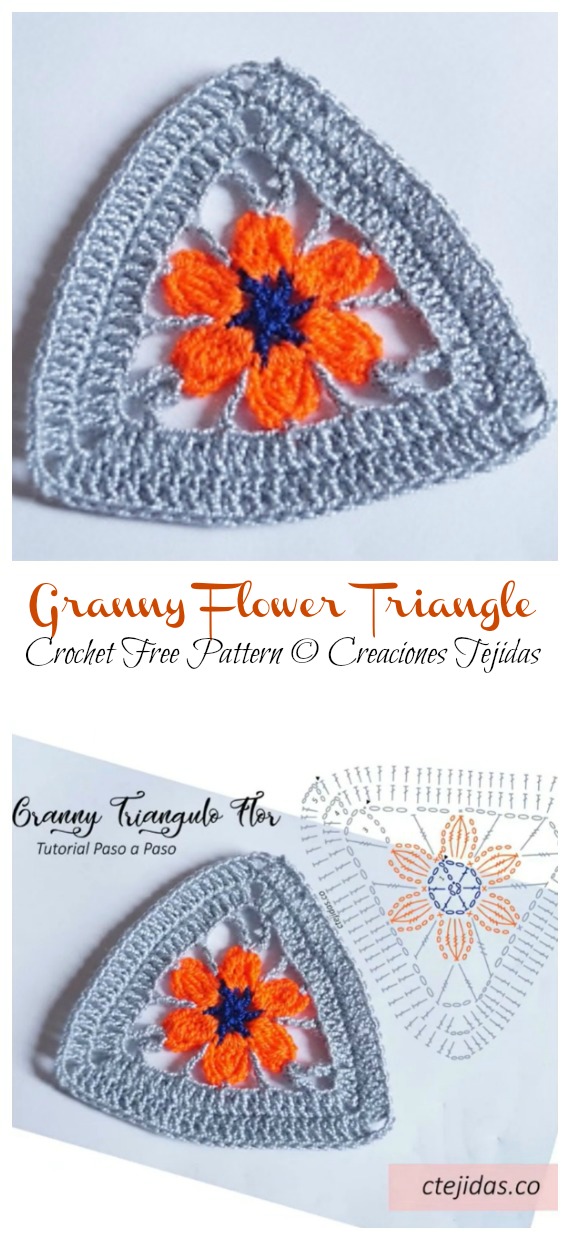 Granny Flower Triangle Crochet Free Pattern - #Triangle; Motif Free #Crochet; Patterns 