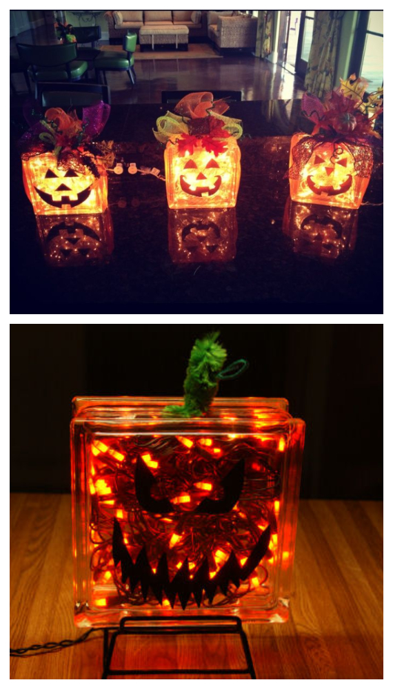 DIY Glass Block Pumpkins Lights Tutorial - DIY Halloween Light Projects Instructions 