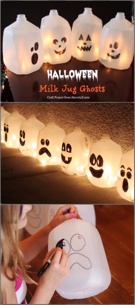 DIY Easy Halloween Milk Jug Ghosts Tutorial - DIY Halloween Light Projects Instructions