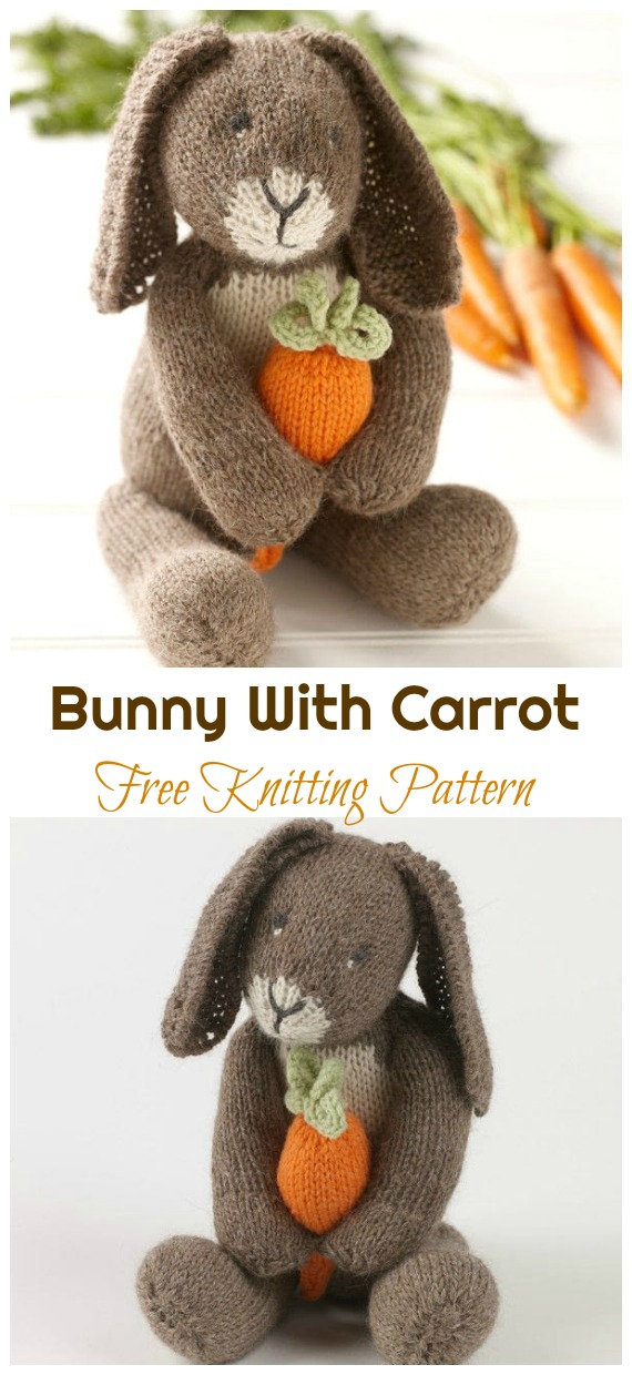 Amigurumi Bunny With Carrot Knitting Free Pattern - Amigurumi Easter Bunny Toy Softies Free Patterns